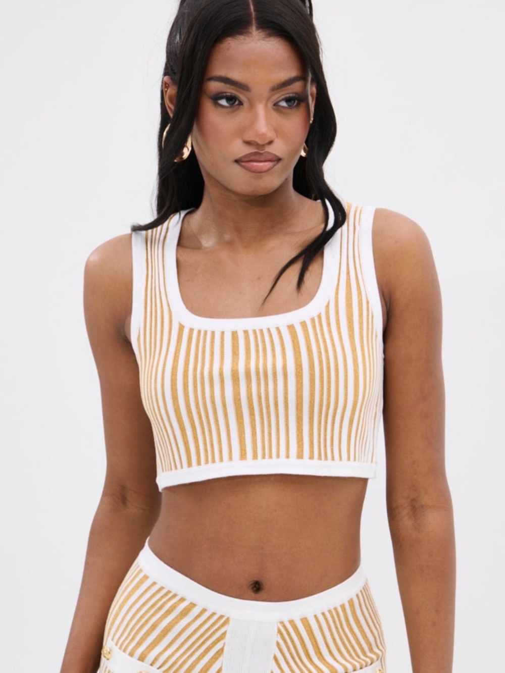 Gold and White Ribbed Metallic Crop Top (matching skirt also for sale)